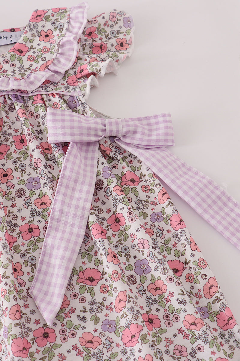 Purple floral print tiered mom&me dress