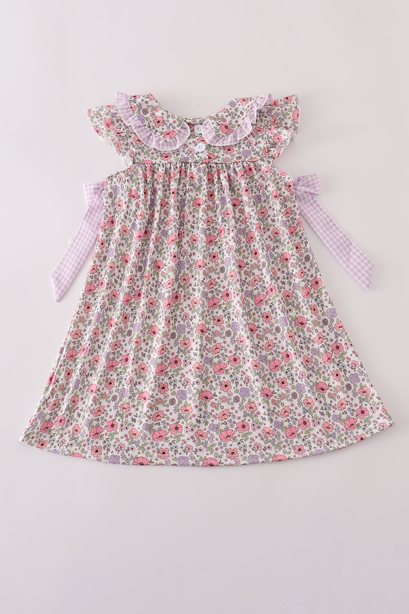 Purple floral print tiered mom&me dress