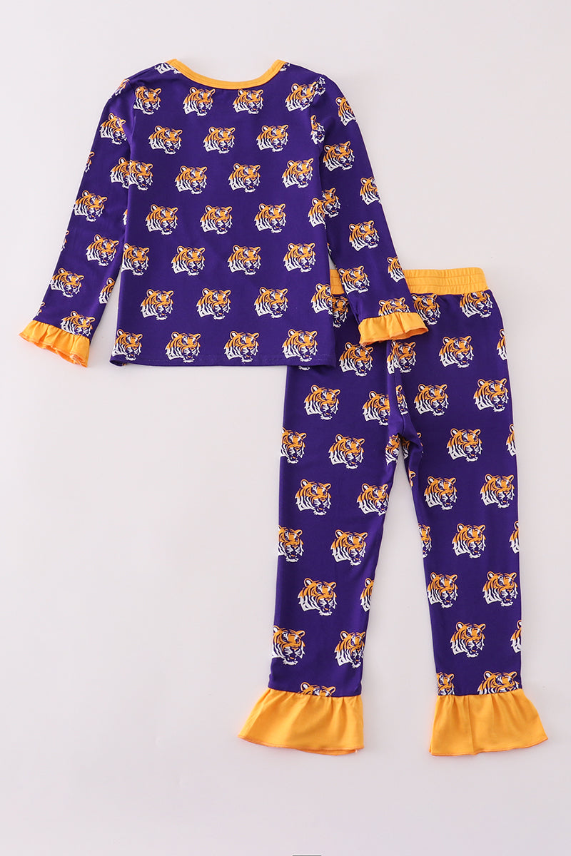 Purple LSU geaux tiger bamboo ruffle pajamas set