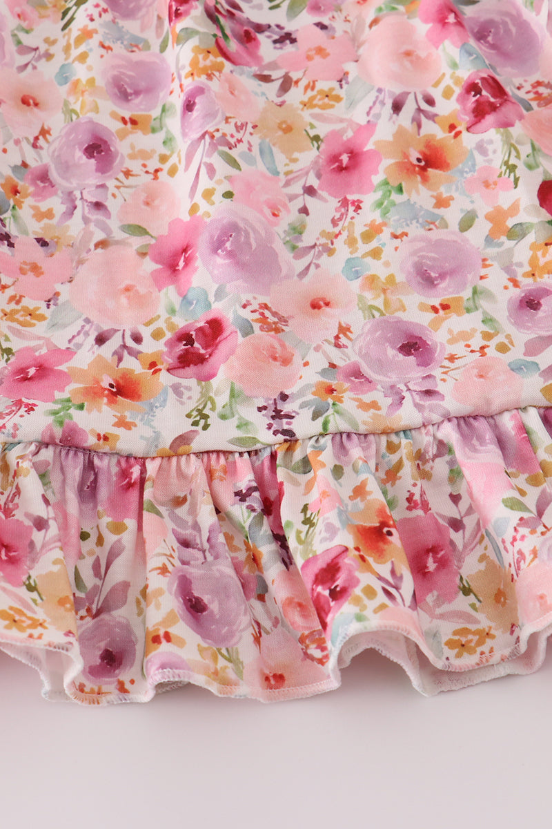 Purple floral print ruffle mom&me dress