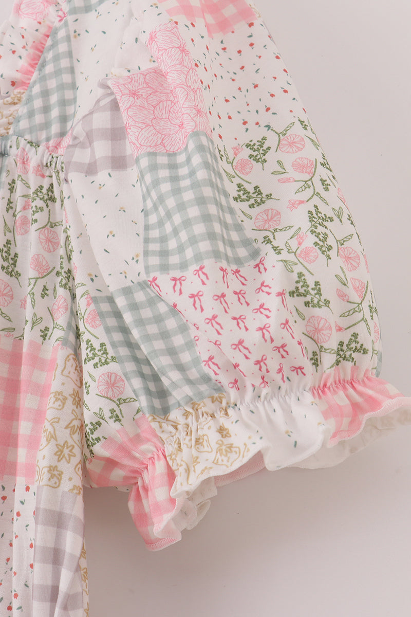 Pastel patchwork garden print tiered mom dress