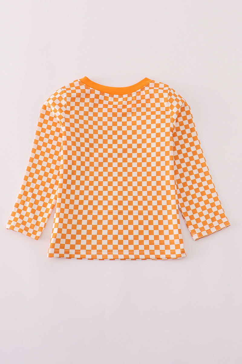 Orange Tennessee go vols embroidery checkered top