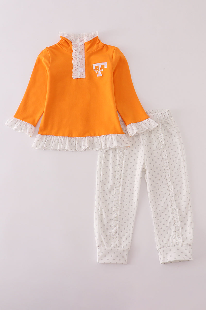 Orange Tennessee go vols embroidery ruffle pants set