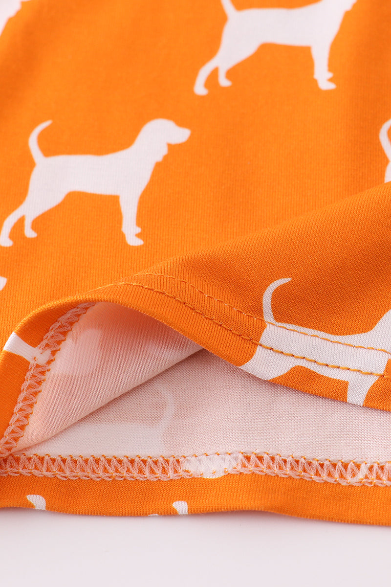 Orange Tennessee bamboo ruffle pajamas set