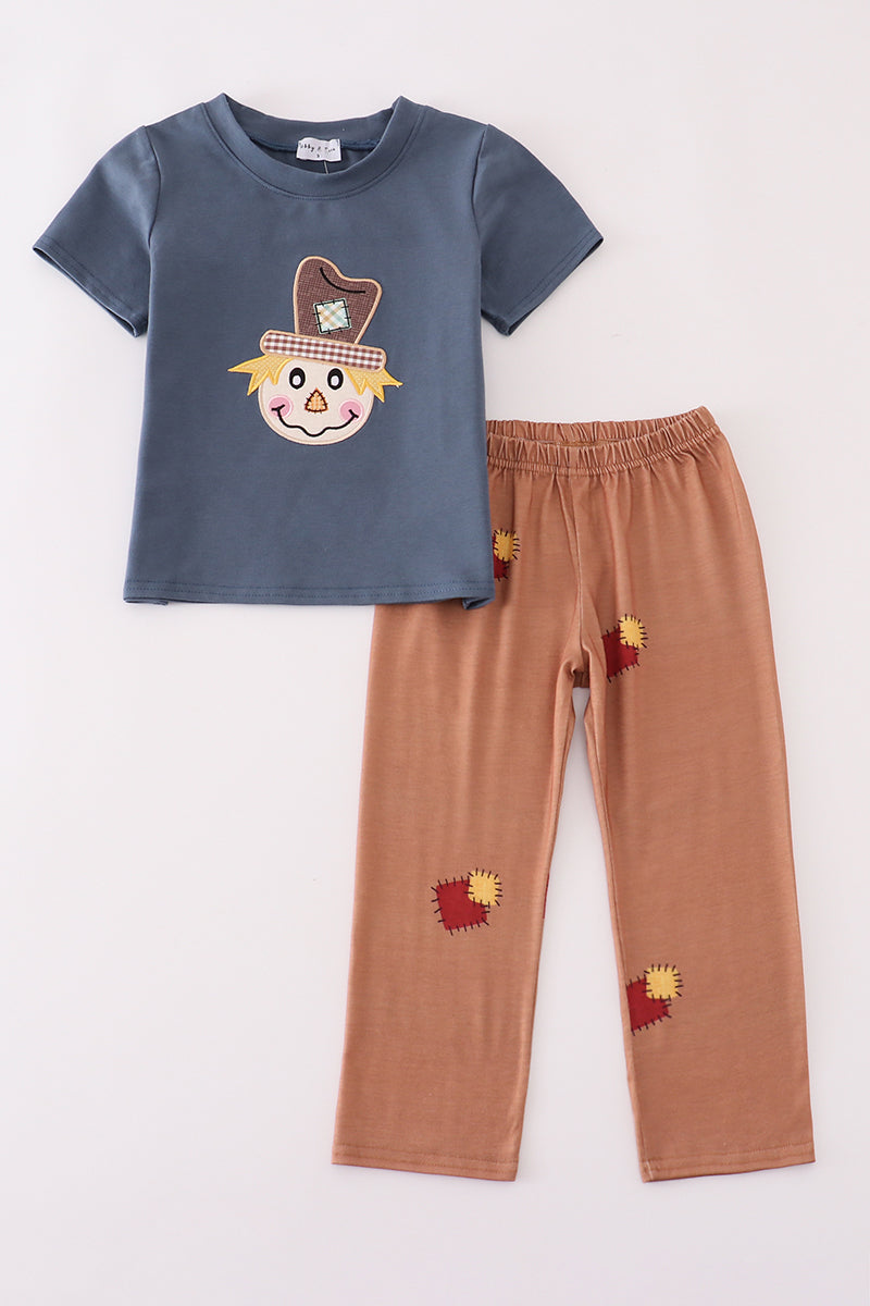 Navy scarecrow applique pants set