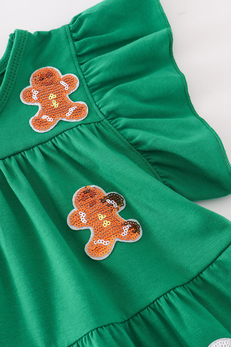 Green christmas sequin tiered girl dress