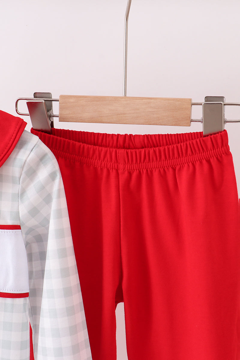 Christmas wreath embroidery pants set