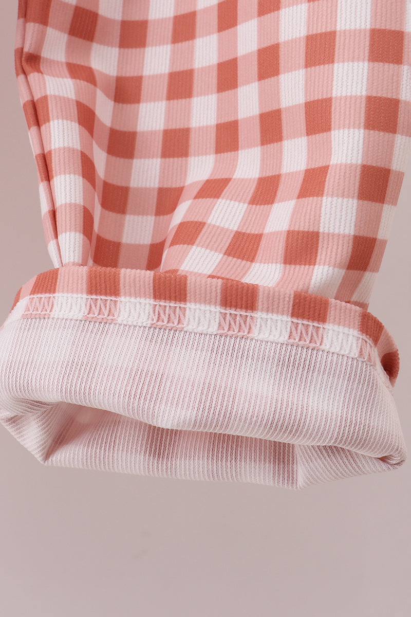 Gingham corduroy pants set