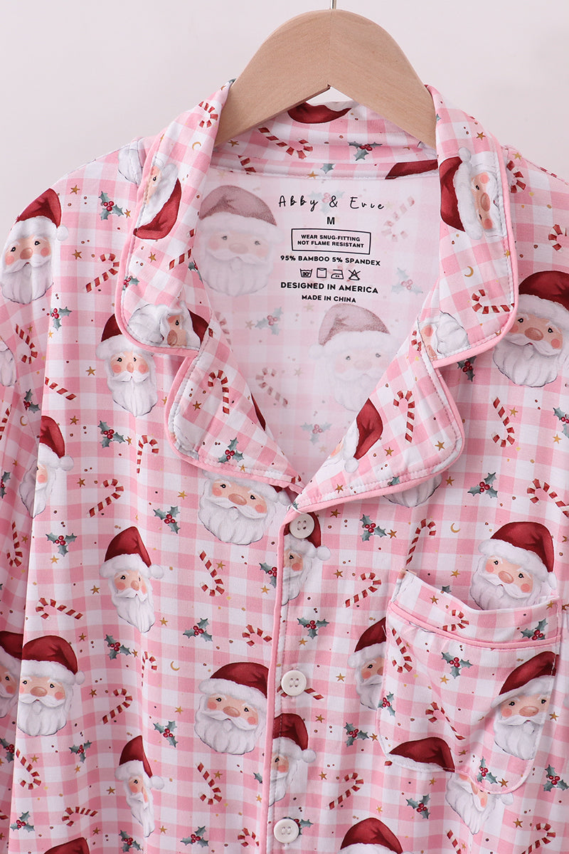 Pink santa claus bamboo mom pajamas set