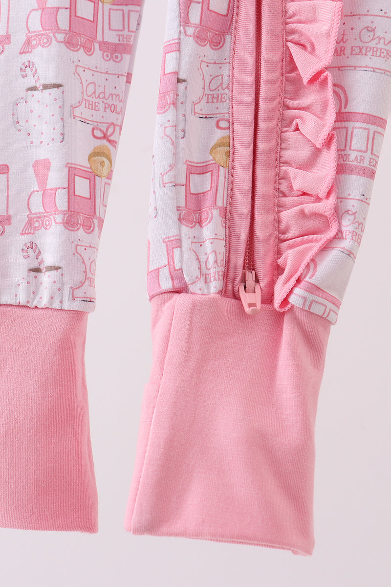 Pink train bamboo pajamas zipper romper