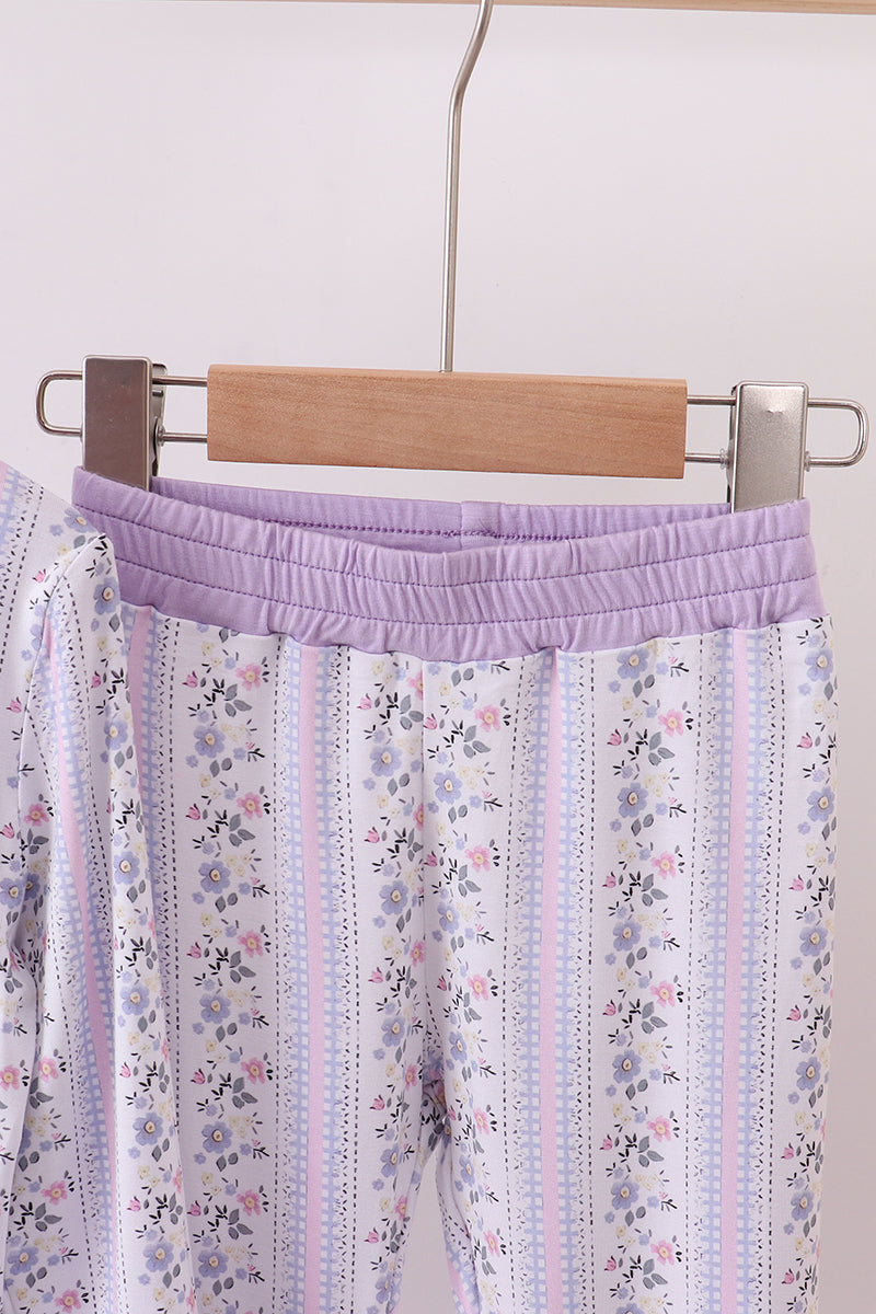 Lavender floral ruffle bamboo pajams pants set
