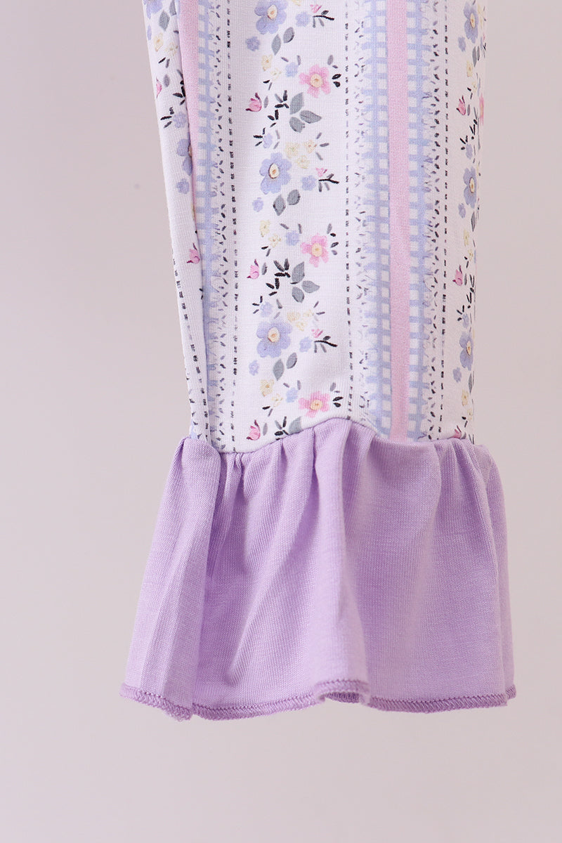 Lavender floral ruffle bamboo pajams pants set