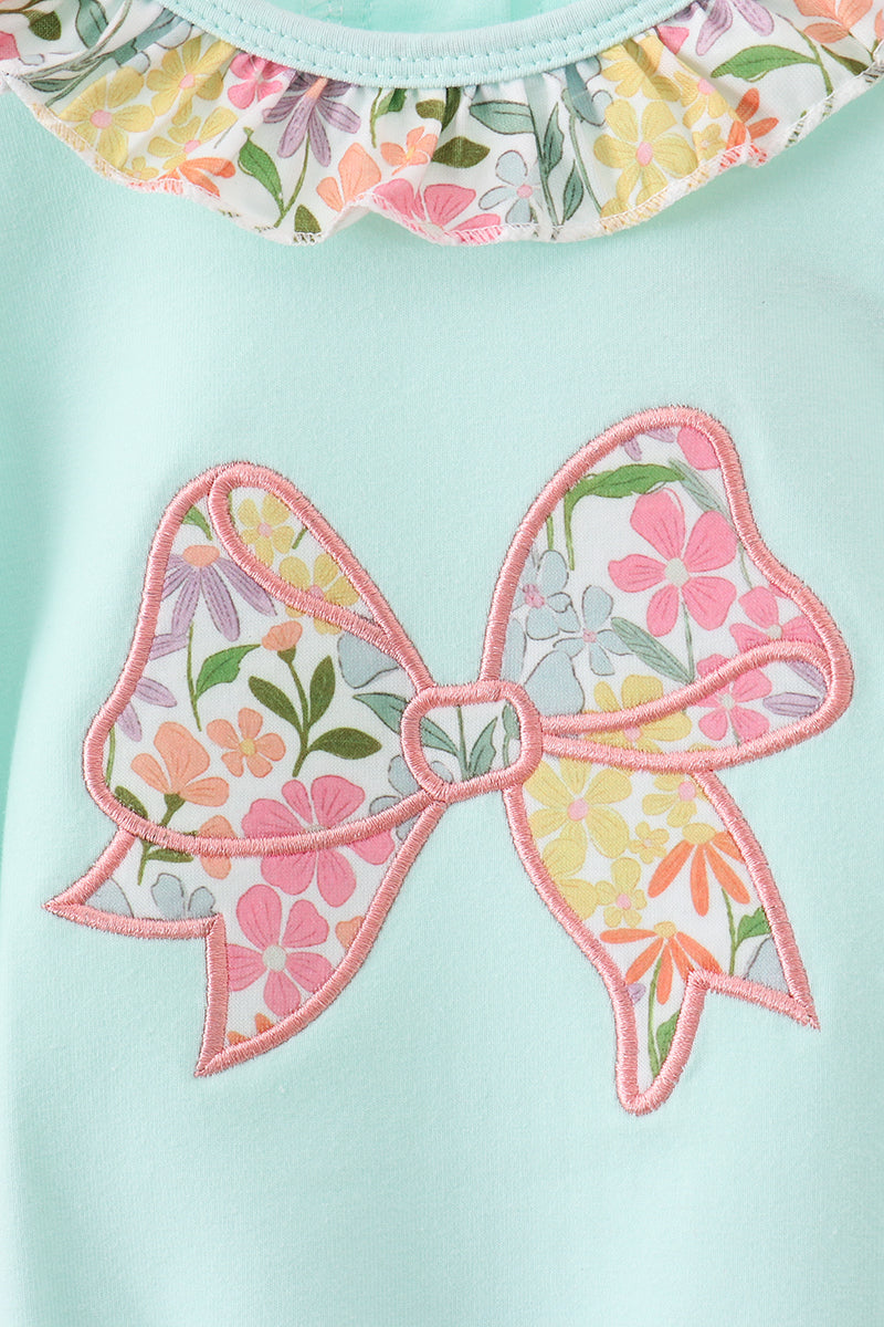 Blue bow floral applique ruffle bubble