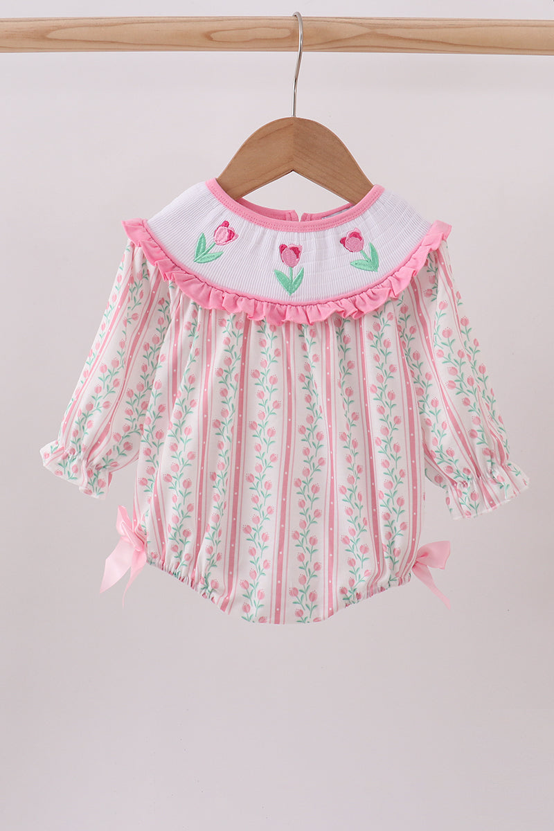 Floral tulip smocked bow bubble