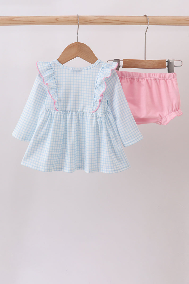 Blue animal smocked ruffle bloomer set