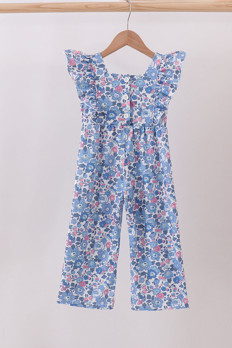 Blue floral ruffle jumpsuit