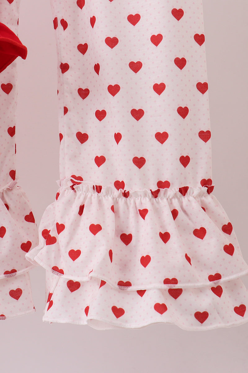 Red bow applique ruffle pants set