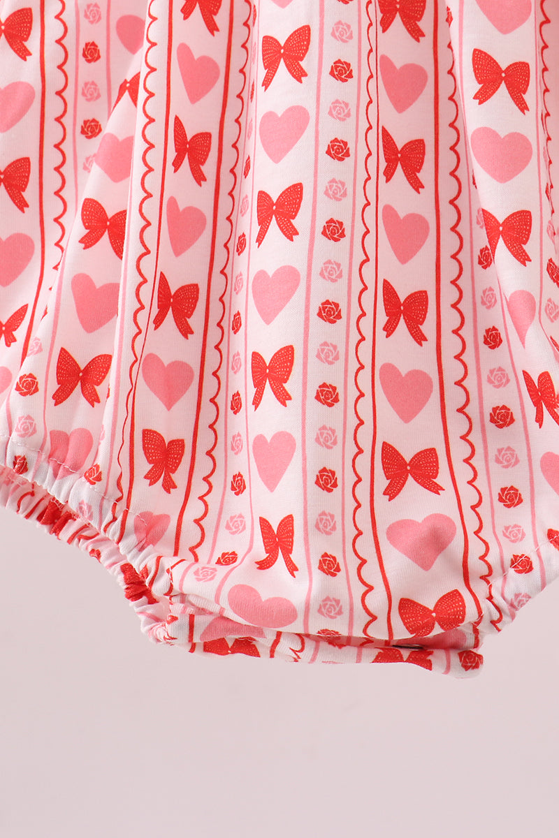 Red heart bow smocked bubble