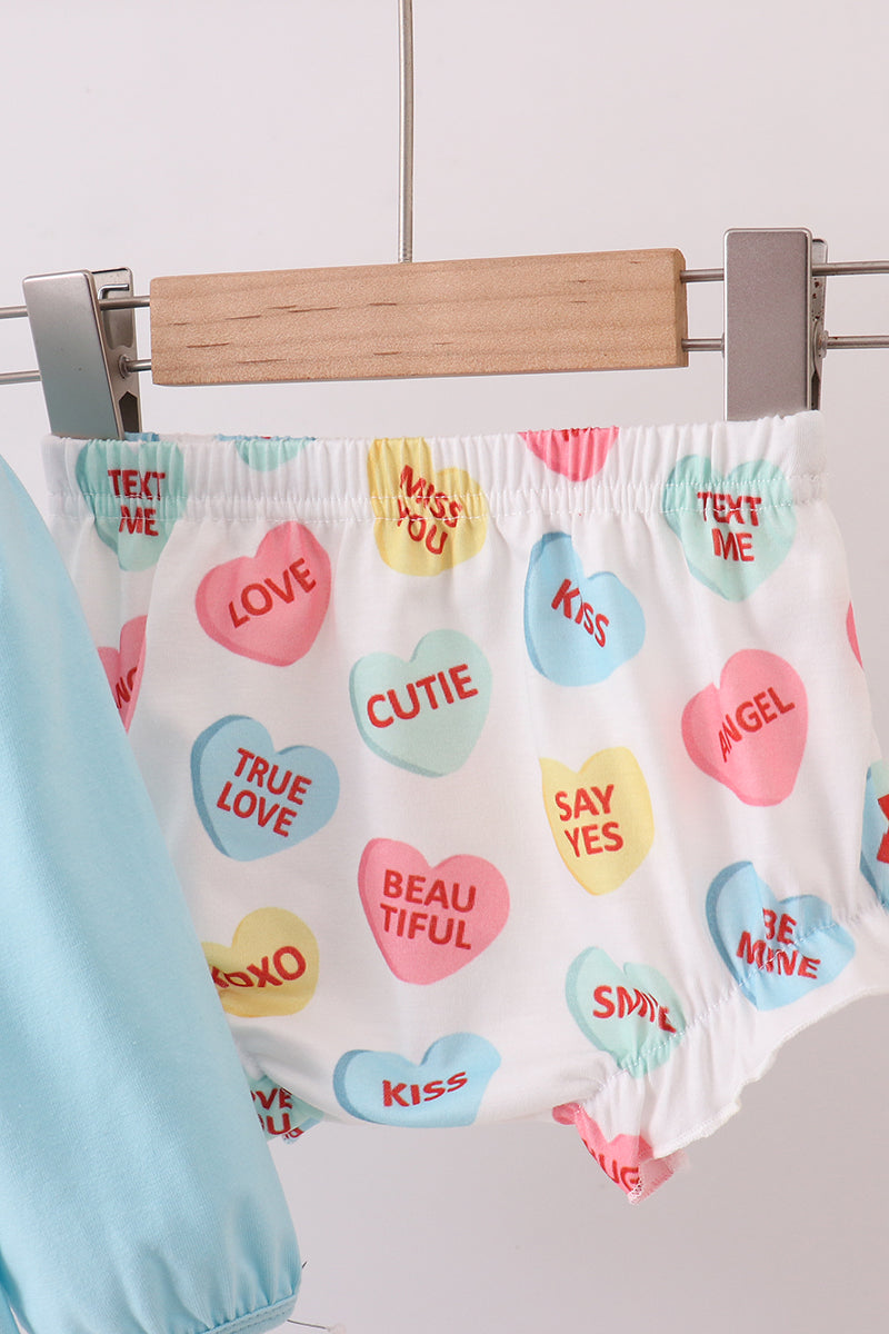 Blue heart applique bloomer set