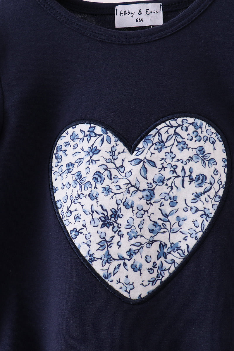 Navy heart floral applique ruffle bubble