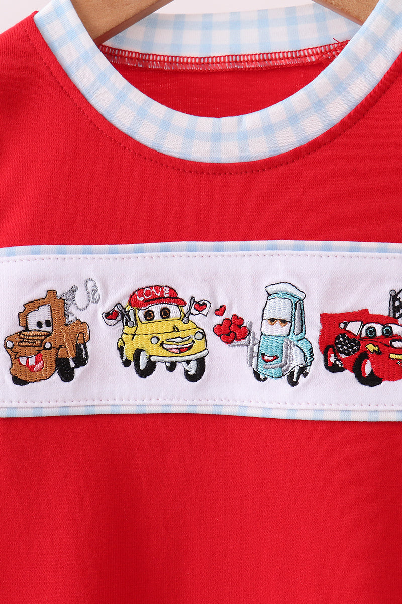 Red character embroidery romper