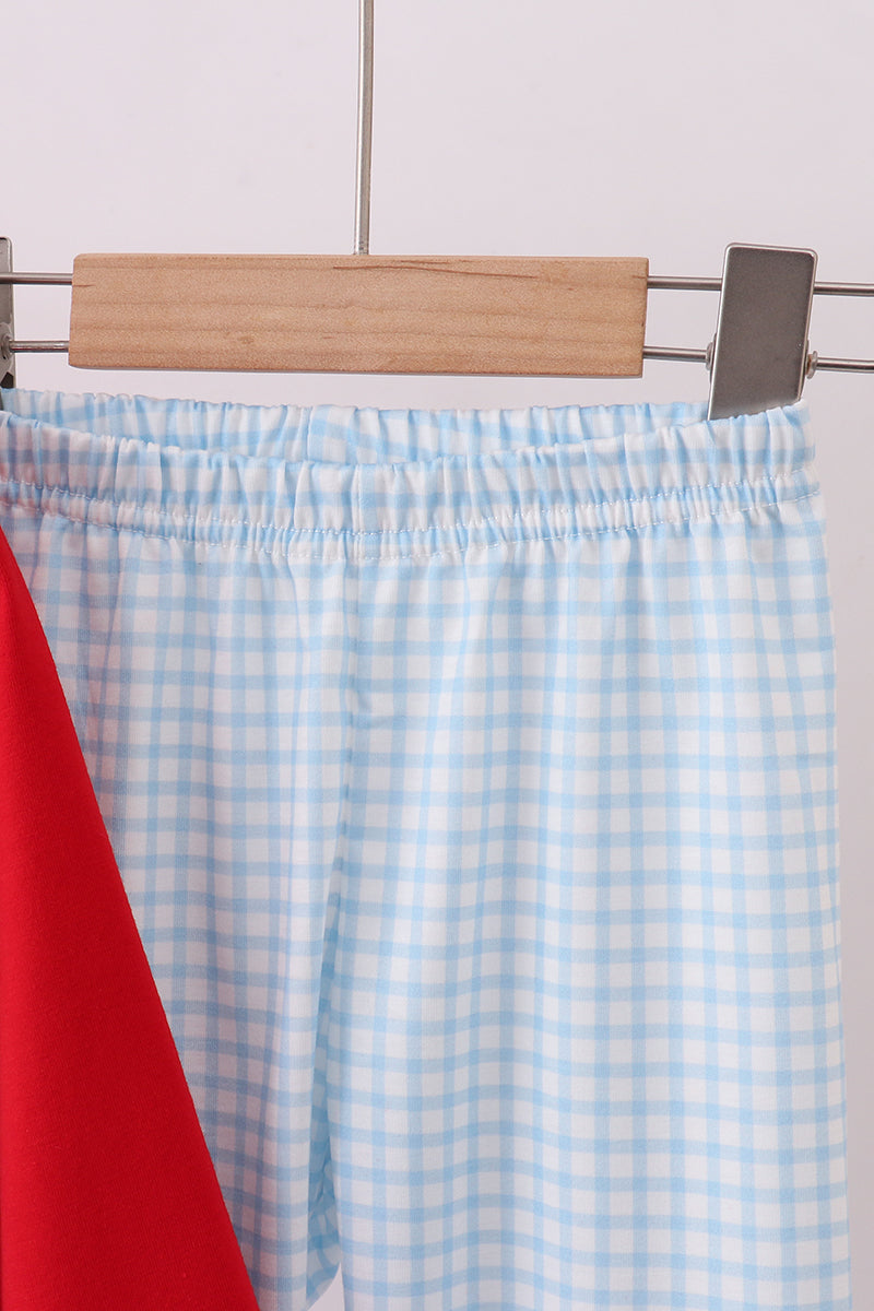 Red character embroidery pants set