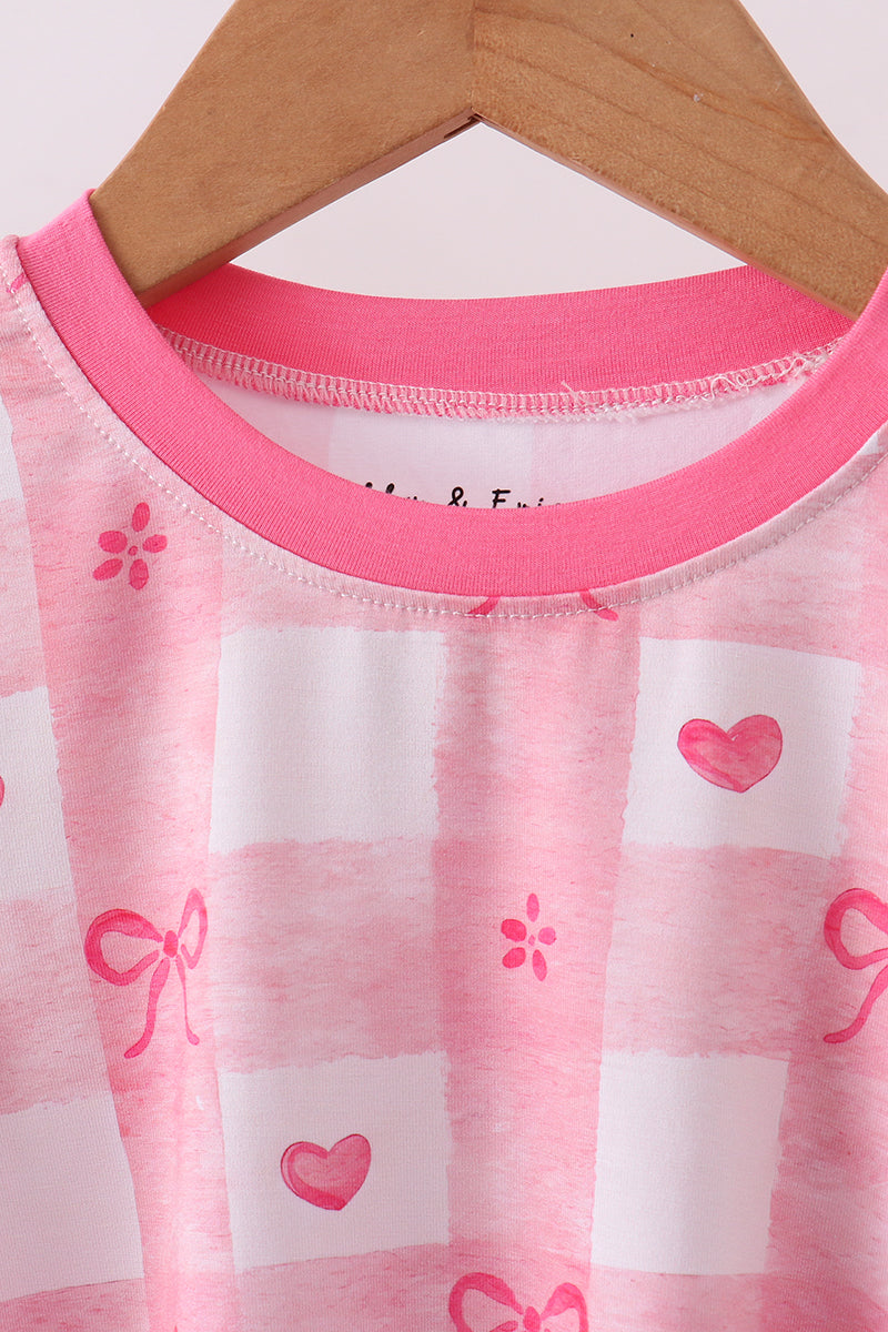 Pink heart checkered bamboo pajama pants set