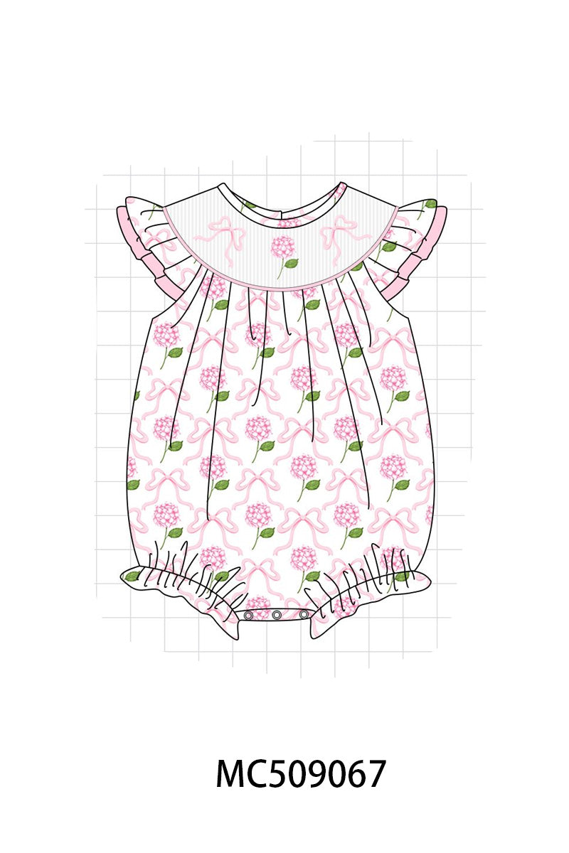 PO65 Pink bow hydrangea smocked collection
