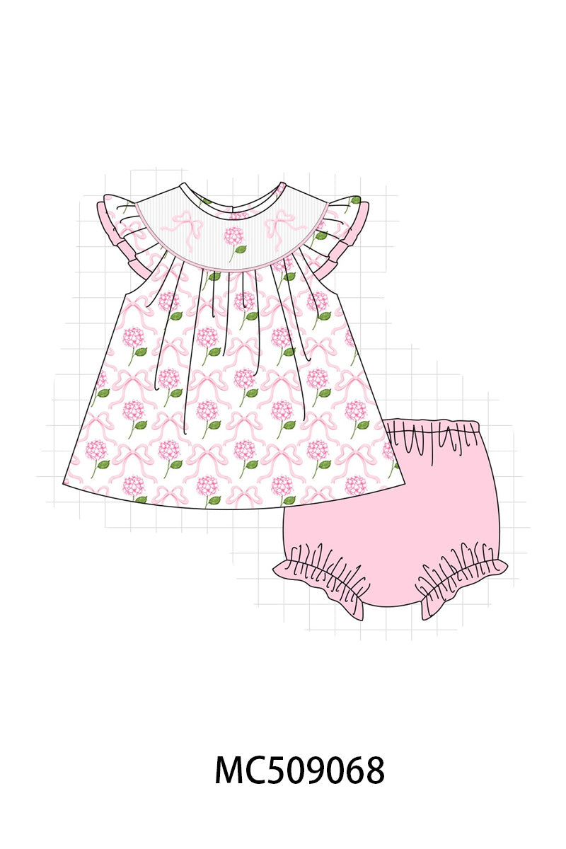PO65 Pink bow hydrangea smocked collection