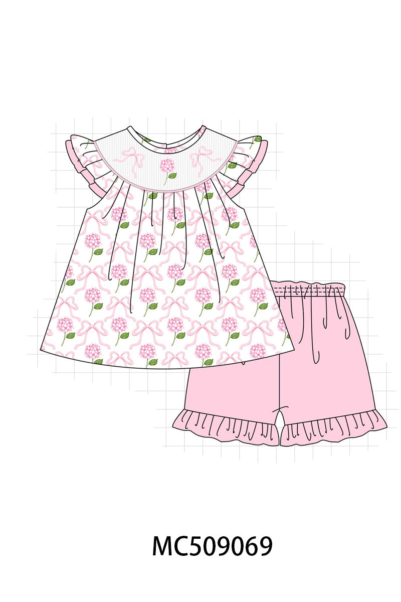 PO65 Pink bow hydrangea smocked collection