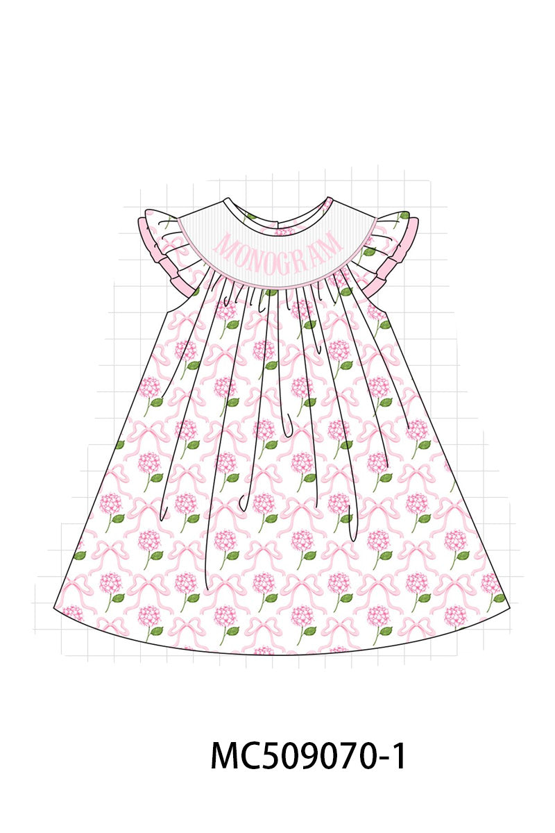 PO65 Pink bow hydrangea monogram smocked collection