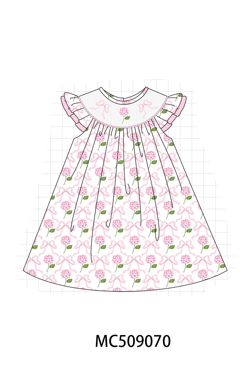 PO65 Pink bow hydrangea smocked collection