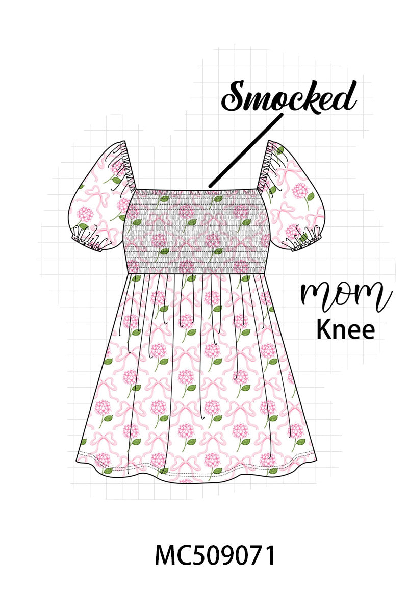 PO65 Pink bow hydrangea smocked collection