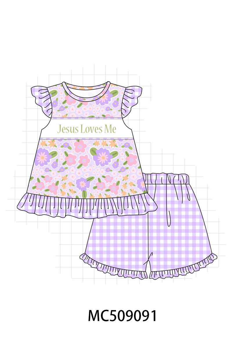 PO65 Purple floral Jesus loves Me embroidery collection