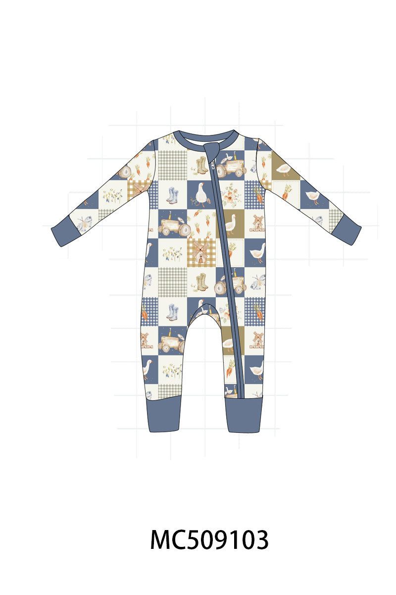 PO65 Navy farm checkered bamboo collection