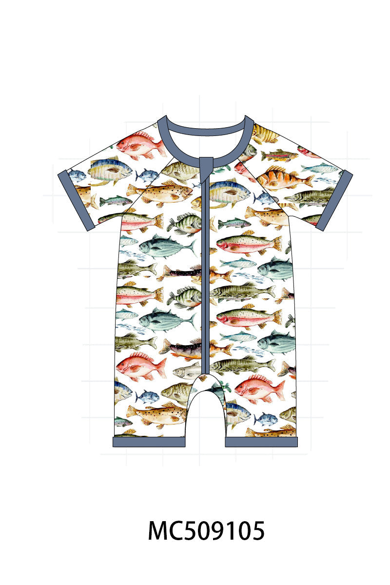 PO65 Navy fish print bamboo collection