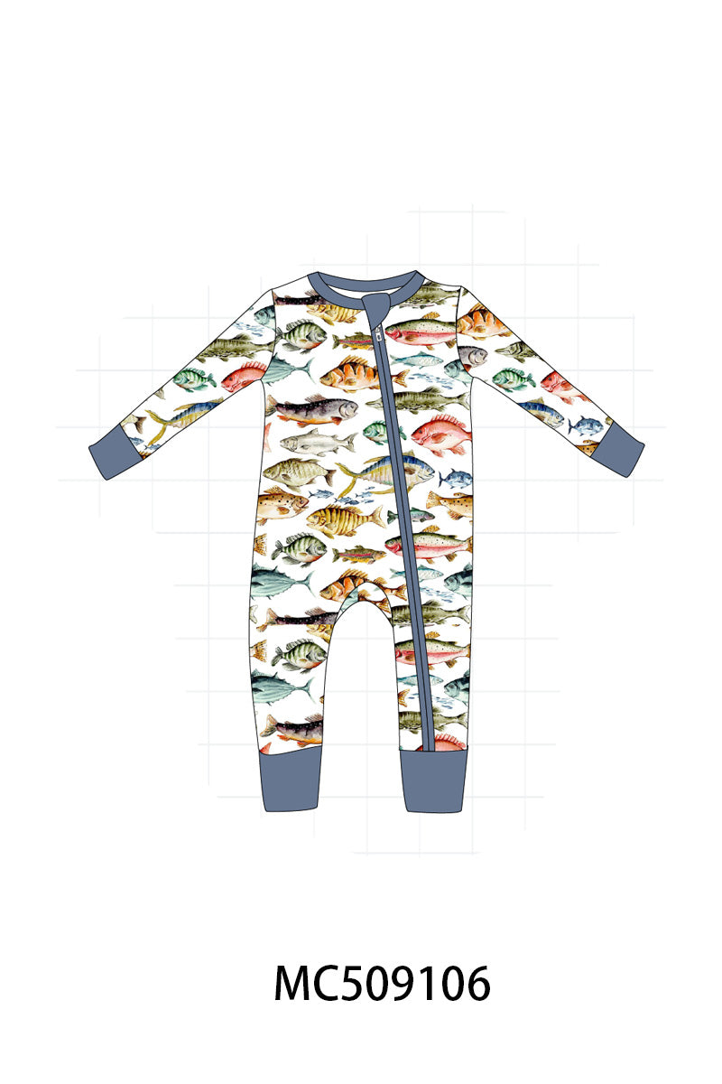PO65 Navy fish print bamboo collection