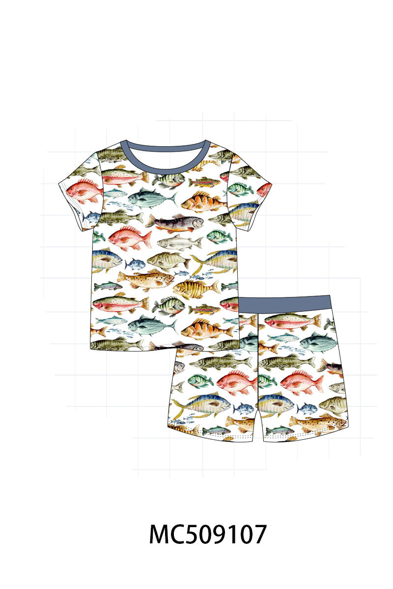 PO65 Navy fish print bamboo collection