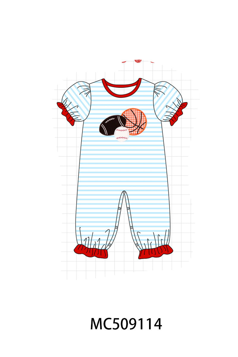 PO65 Red stripe sports ball applique collection