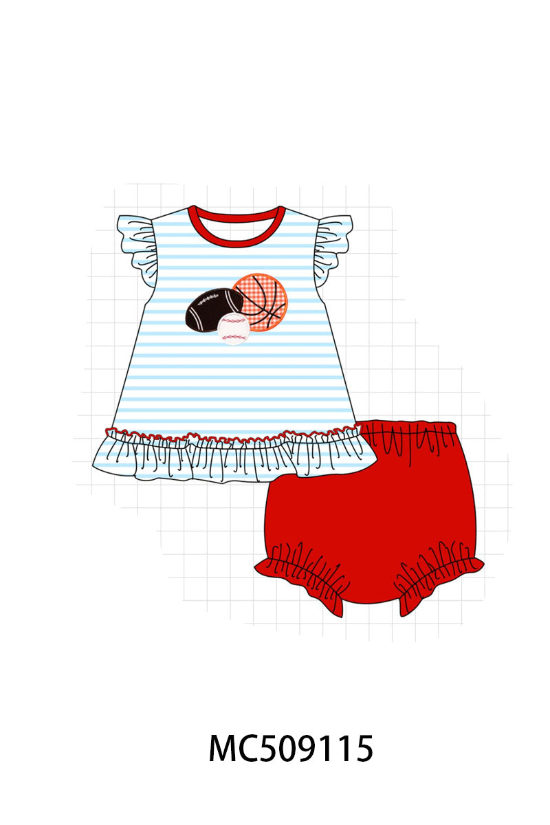PO65 Red stripe sports ball applique collection