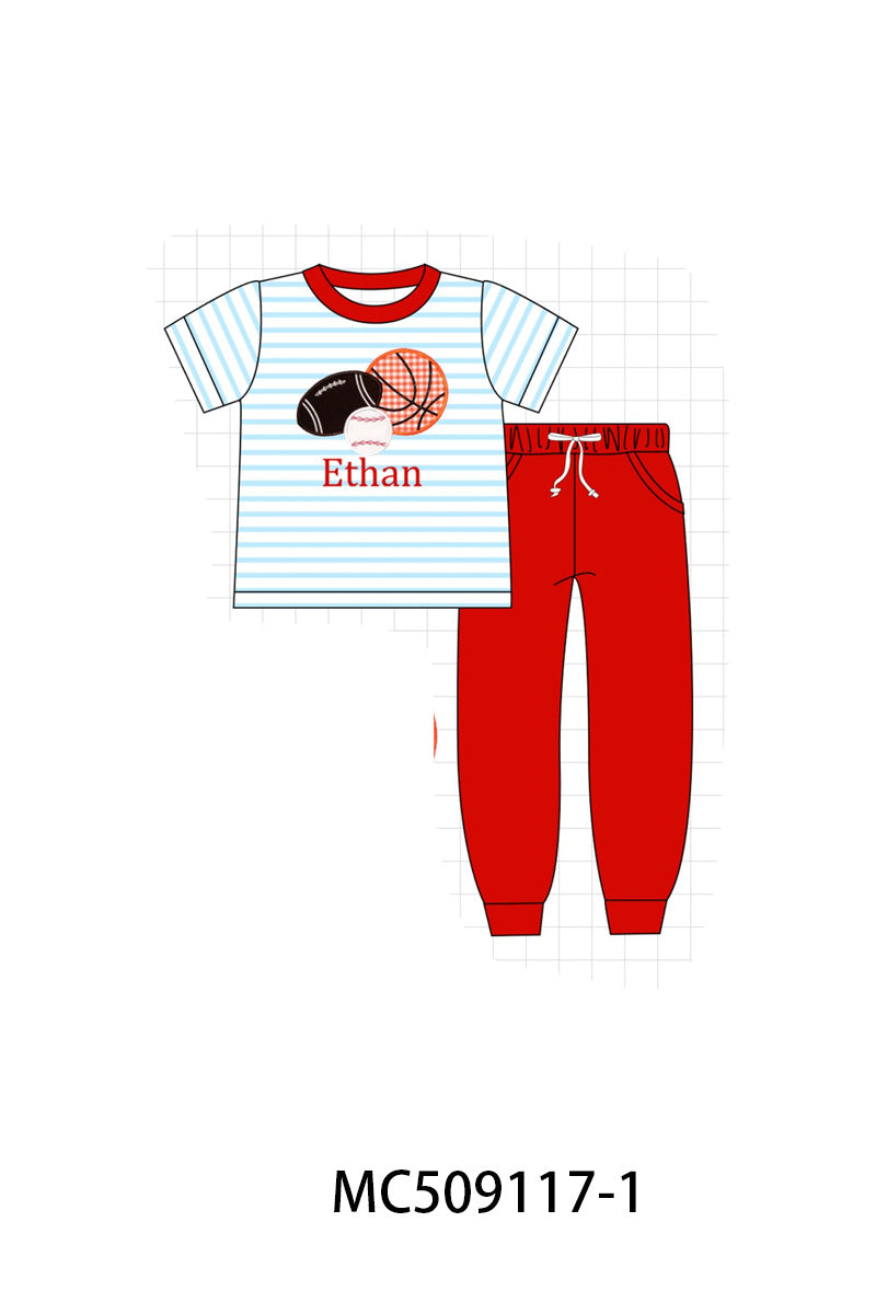 PO65 Red stripe sports ball monogram embroidery collection