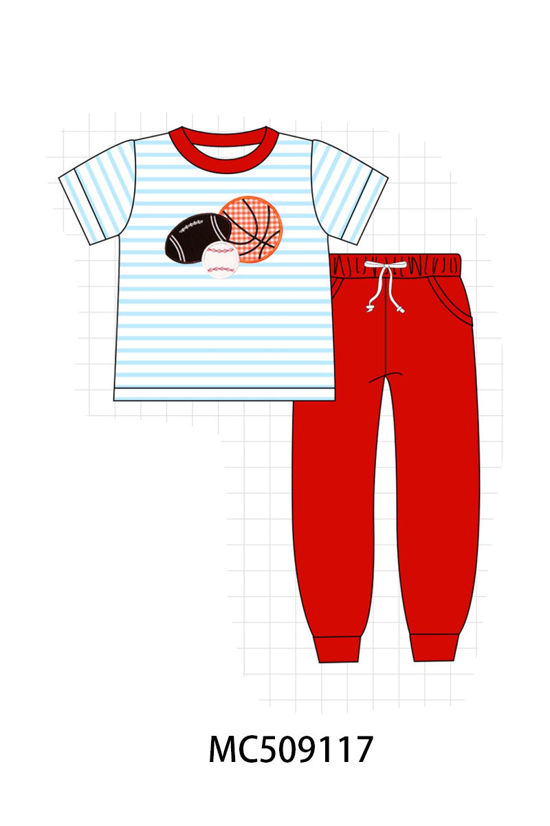 PO65 Red stripe sports ball applique collection