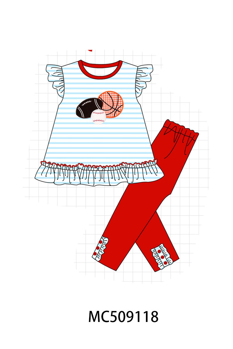 PO65 Red stripe sports ball applique collection