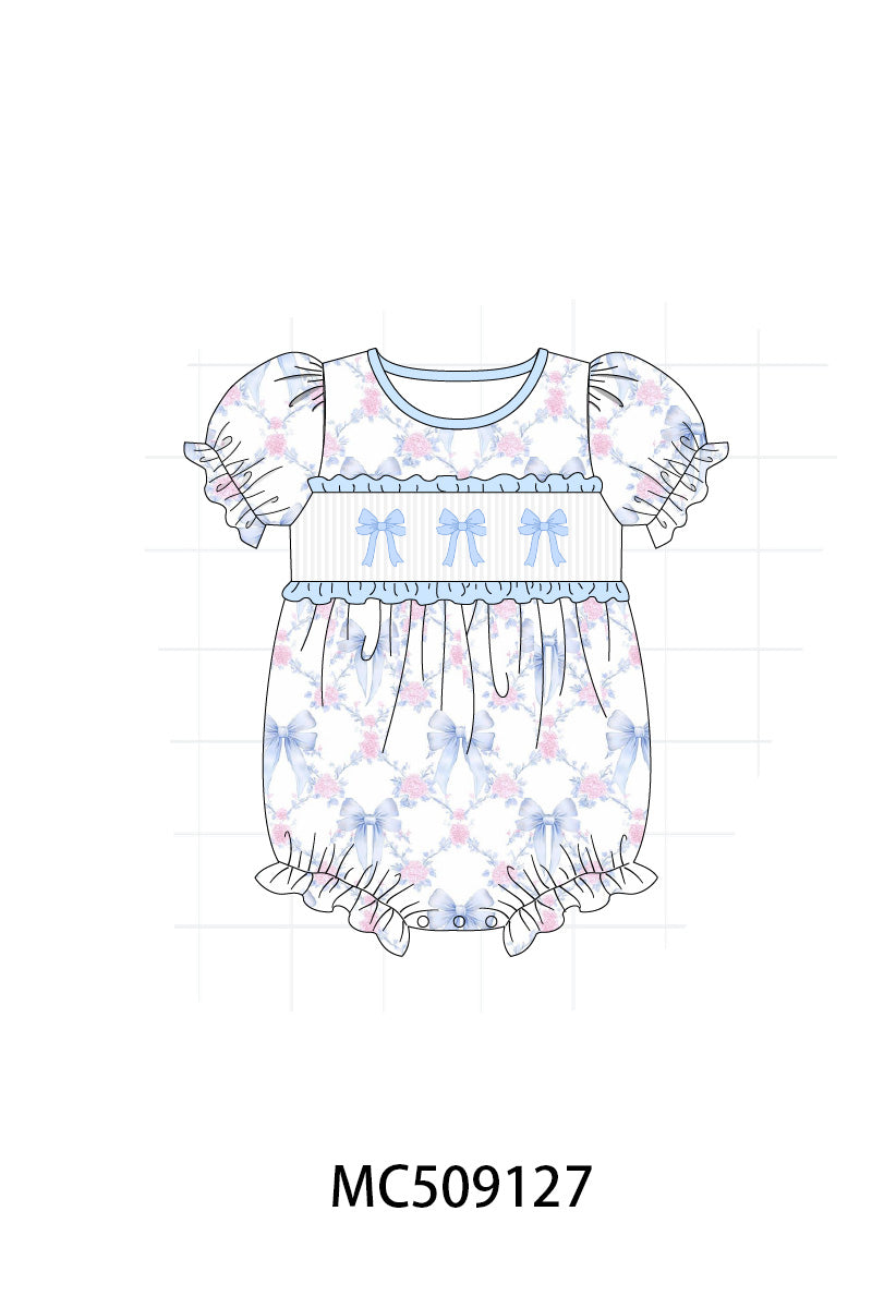 PO65 Blue bow floral embroidery ruffle collection