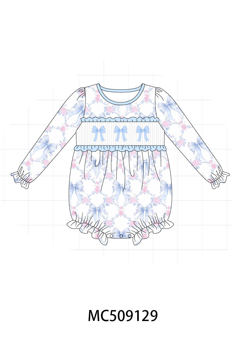 PO65 Blue bow floral embroidery ruffle collection