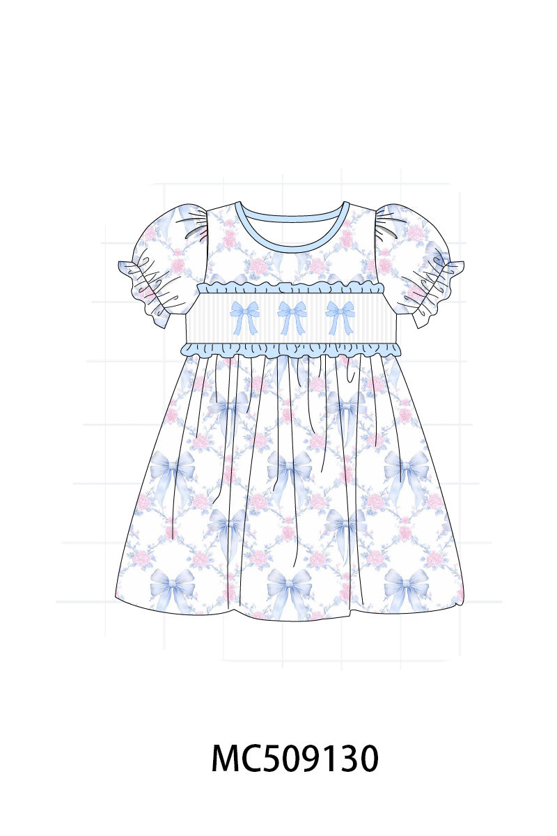 PO65 Blue bow floral embroidery ruffle collection