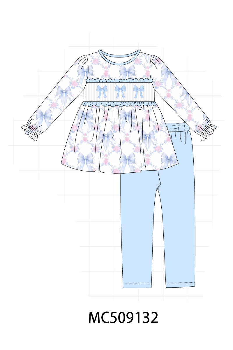 PO65 Blue bow floral embroidery ruffle collection