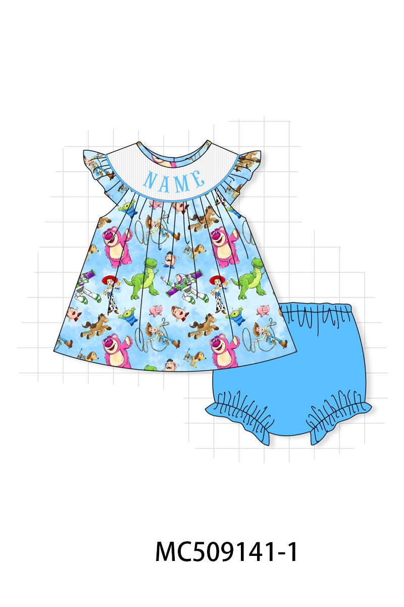 PO65 Blue character monogram smocked collection