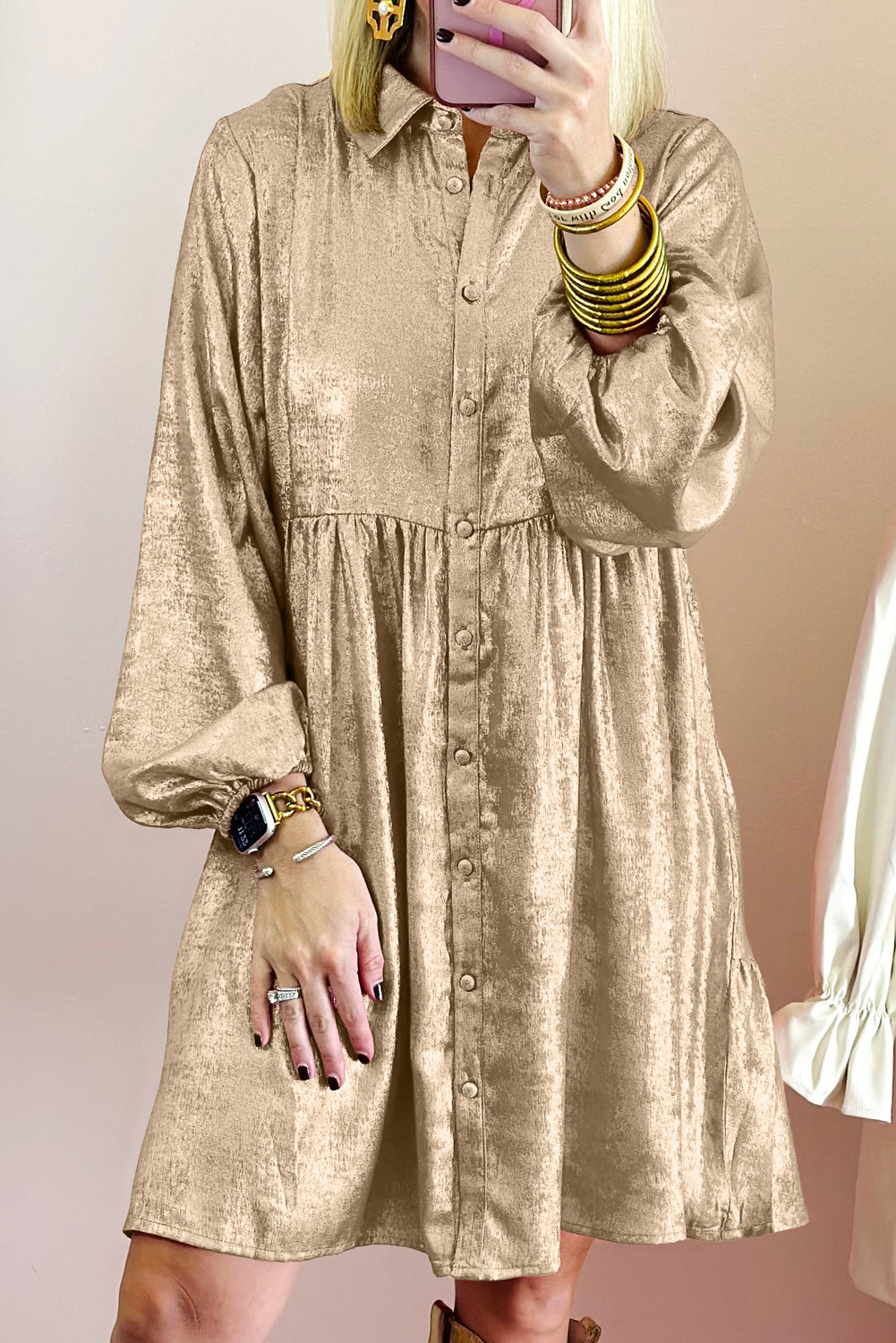 Metallic Puff Sleeve Dress FB
