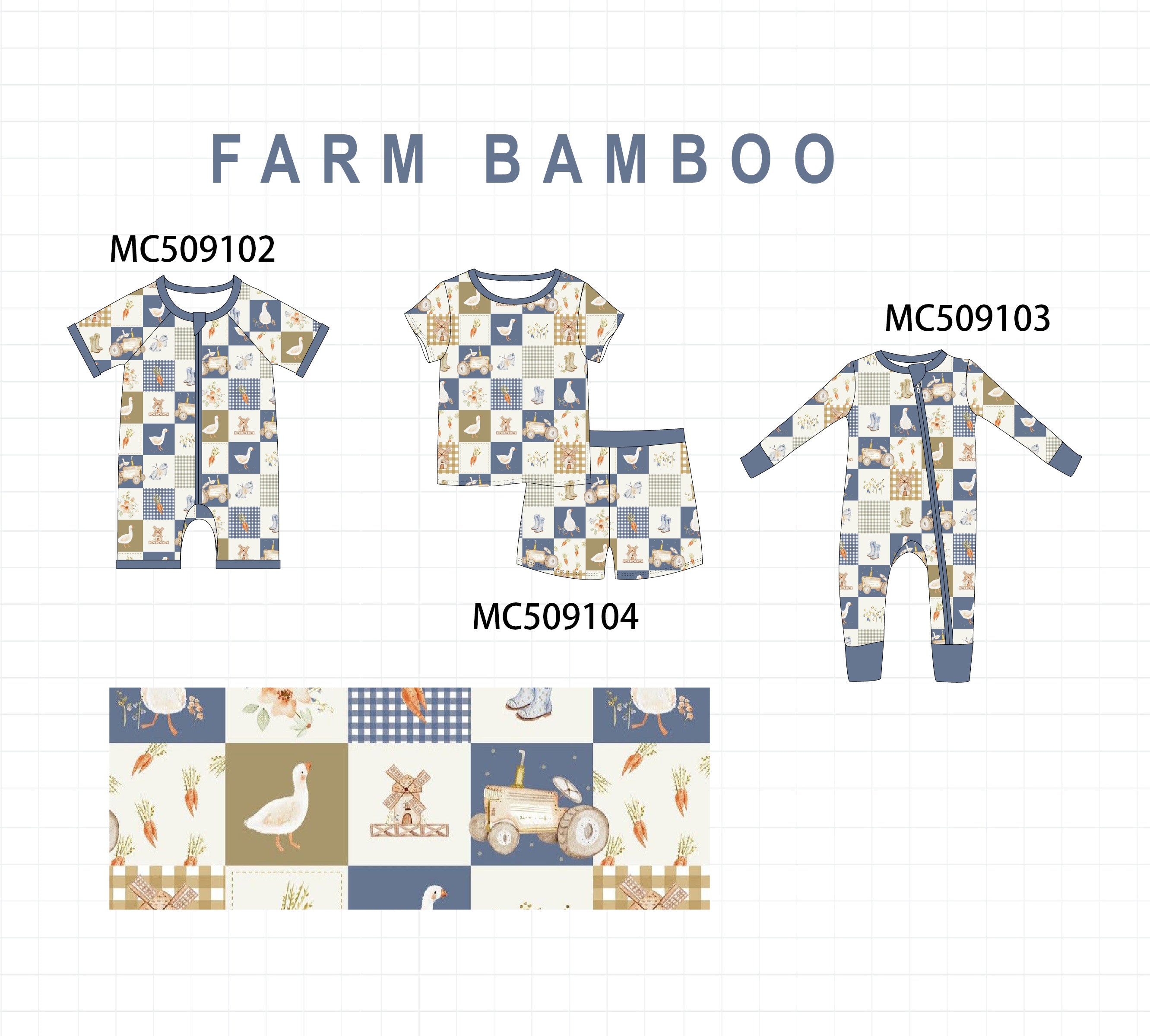 PO65 Navy farm checkered bamboo collection